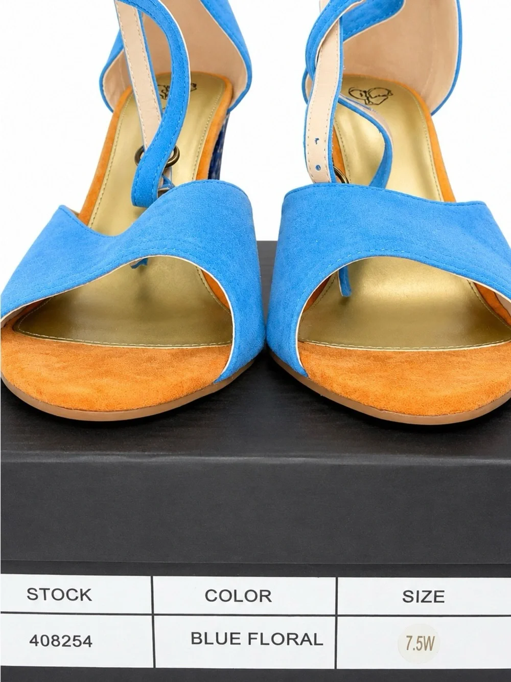 June Ambrose Blue Suede Floral Wedge Sandals Women’s 7.5W Genuine Leather